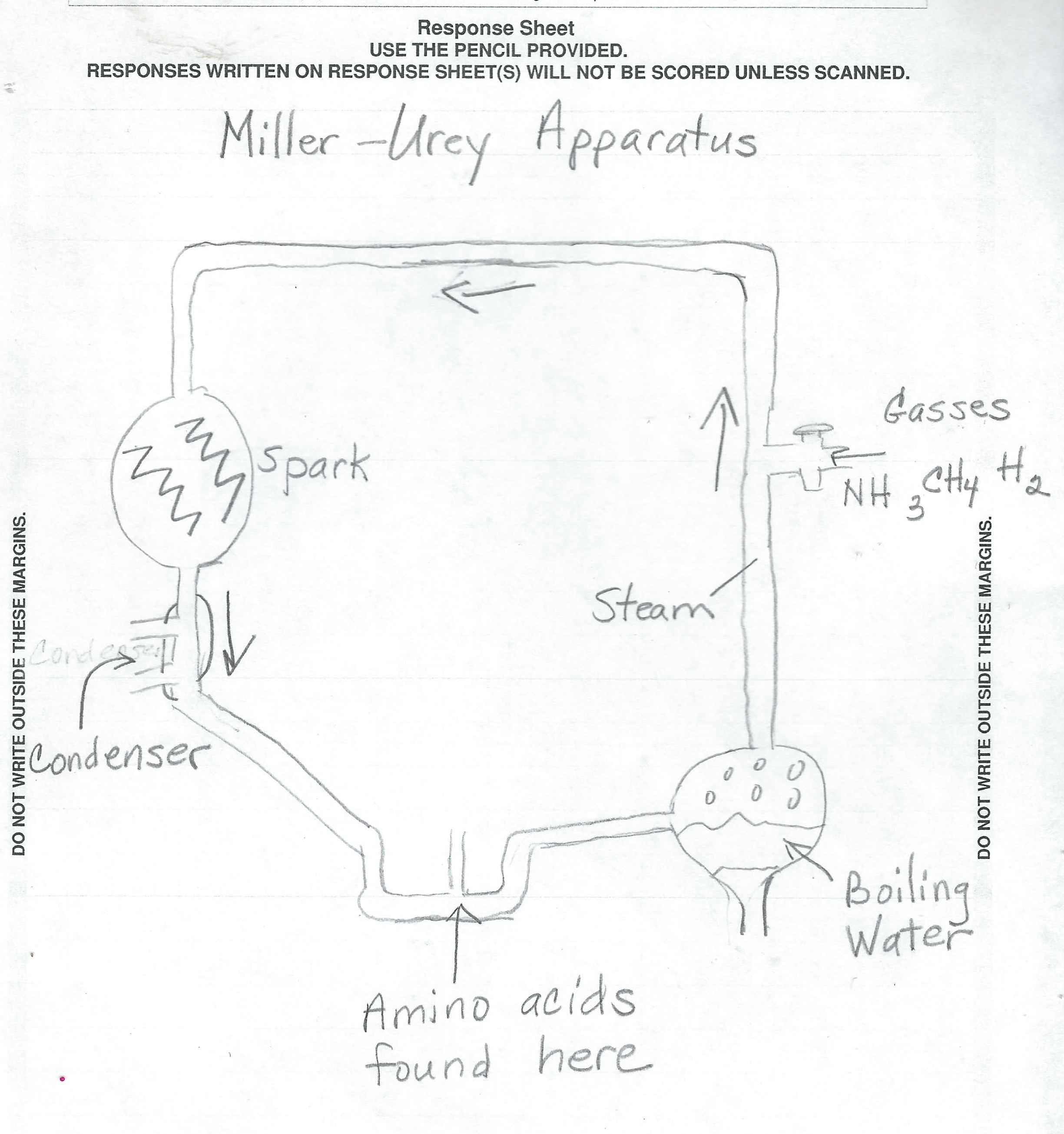 A version of a Miller-Urey apparatus is drawn as a series of tubes and chambers connected in a single unit.
